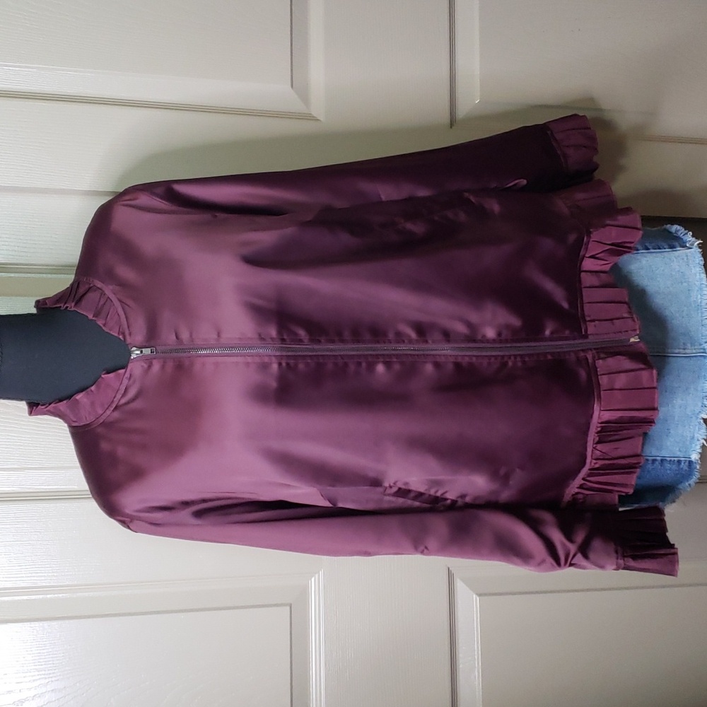 Lane Bryant Satin Bomber Jacket in Deep Plum
